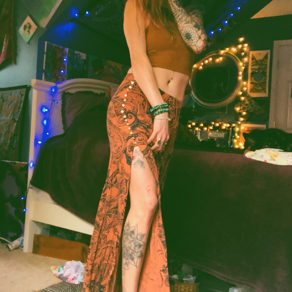 free people floral split leg maxi skirt
